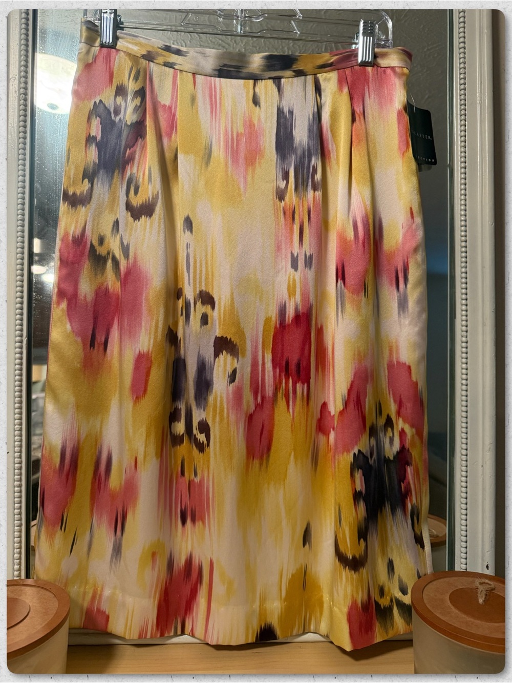Doncaster Vibrant Yellow, Pink & Black A-Line Satin Midi Skirt
